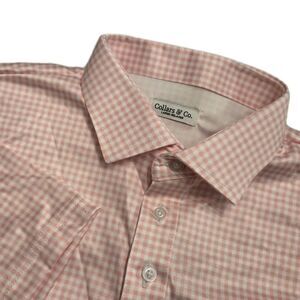 NWOT Collars and Co Mens L Relaxed Shirt Dress Collar Golf Polo Pink Gingham